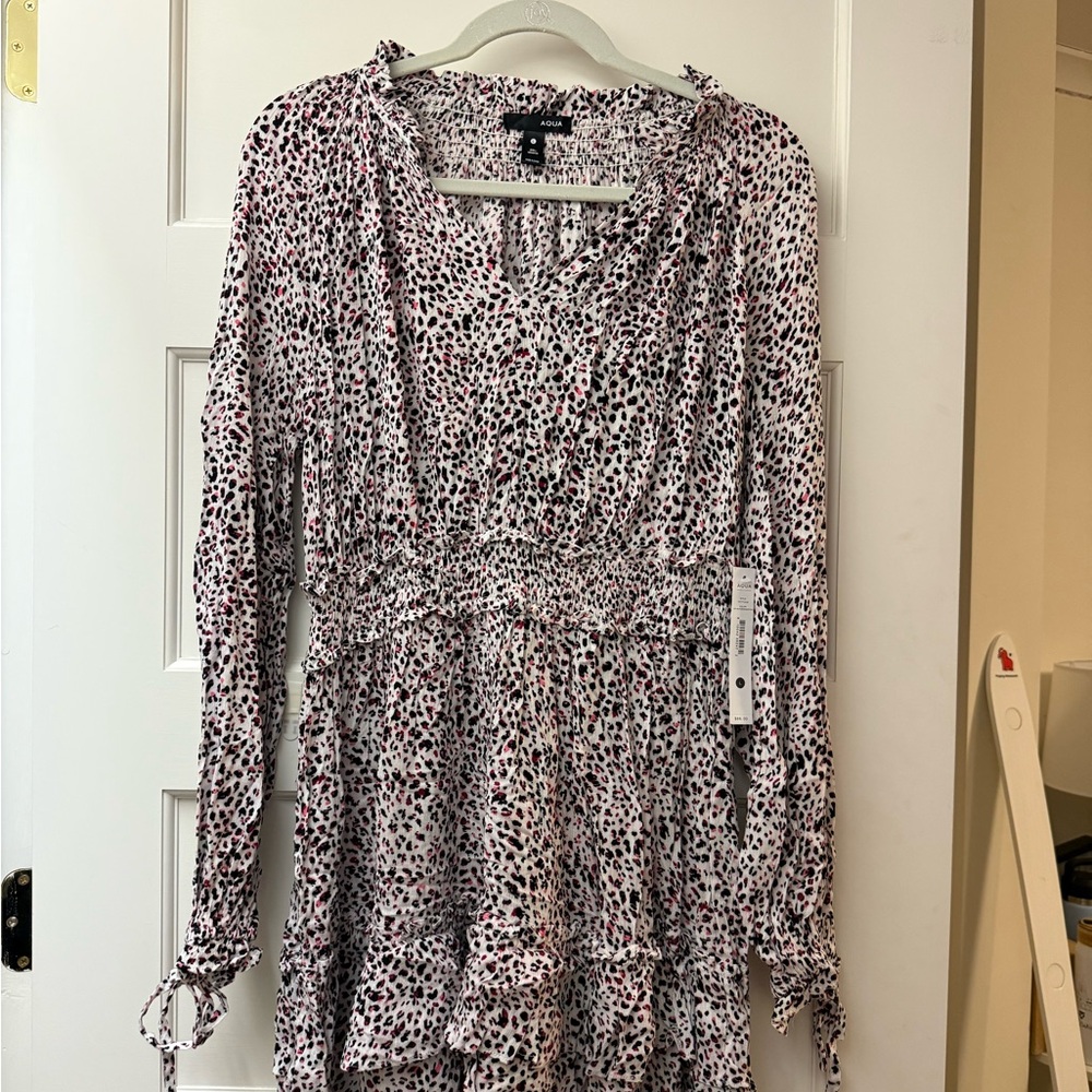 Aqua Black and Pink Long Sleeve Dress